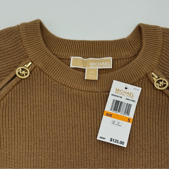 NWT Michael Kors Women’s Classic Cropped Sweater Double Zippers Dark Camel Small - Picture 8 of 14